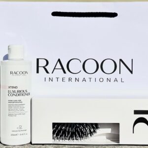 The perfect gift for the hair extension user - Luxurious Shampoo 250ml and Luxurious Conditioner 250ml with the specifically designed Racoon natural bristle brush. Presented in a Racoon International gift bag